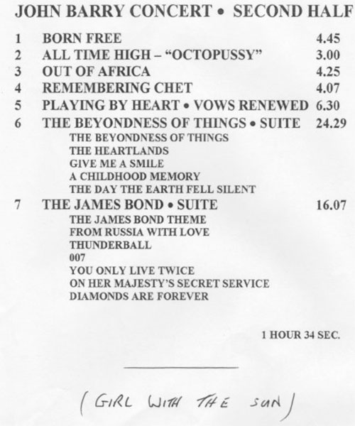 John Barry Royal Albert Hall Concert Programme 2